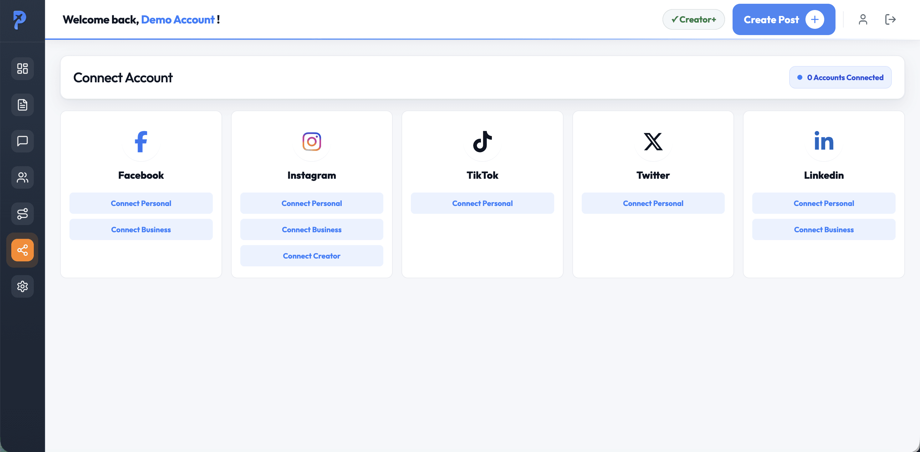 Connect LinkedIn and other loan officer social media accounts in PostAutoPilot