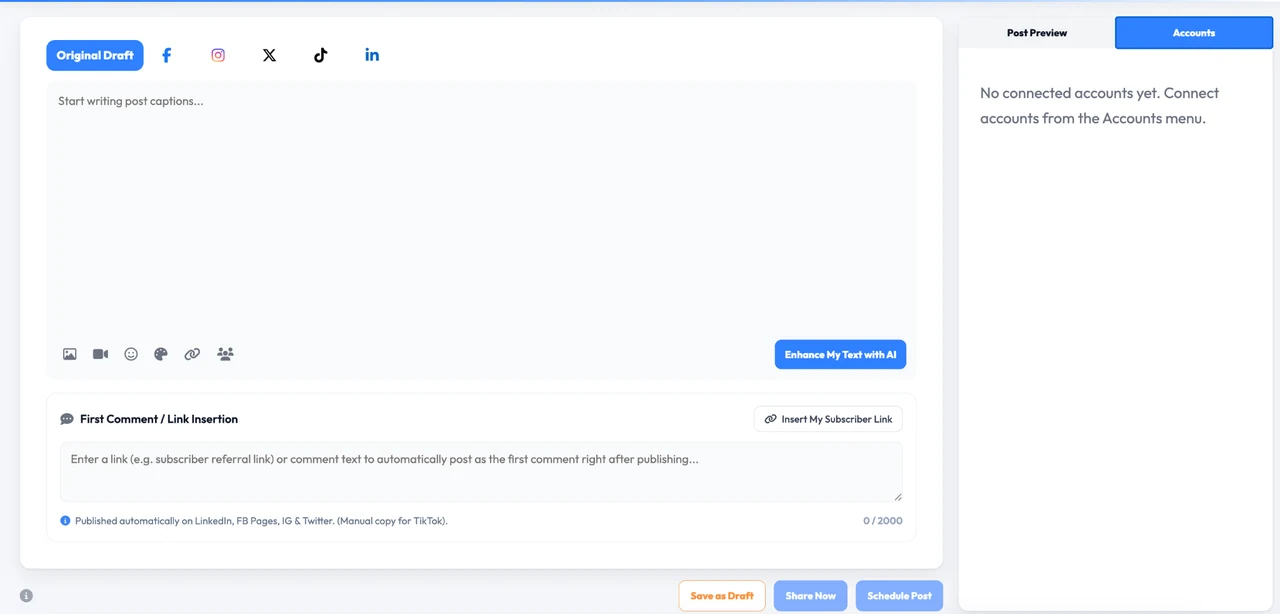 Post composer with subscriber-specific link and image options