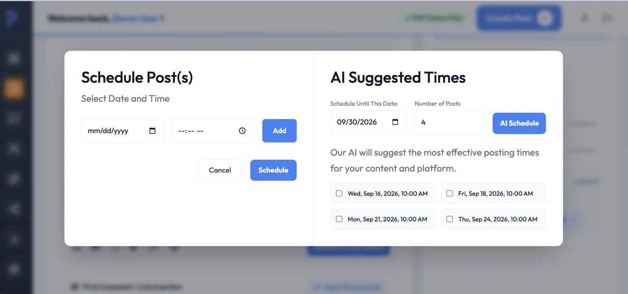AI social media scheduling and suggested posting times in PostAutoPilot