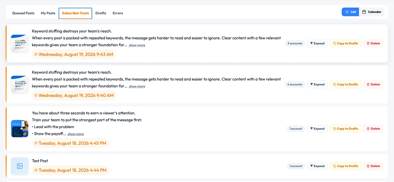 Enterprise employee advocacy and subscriber post distribution